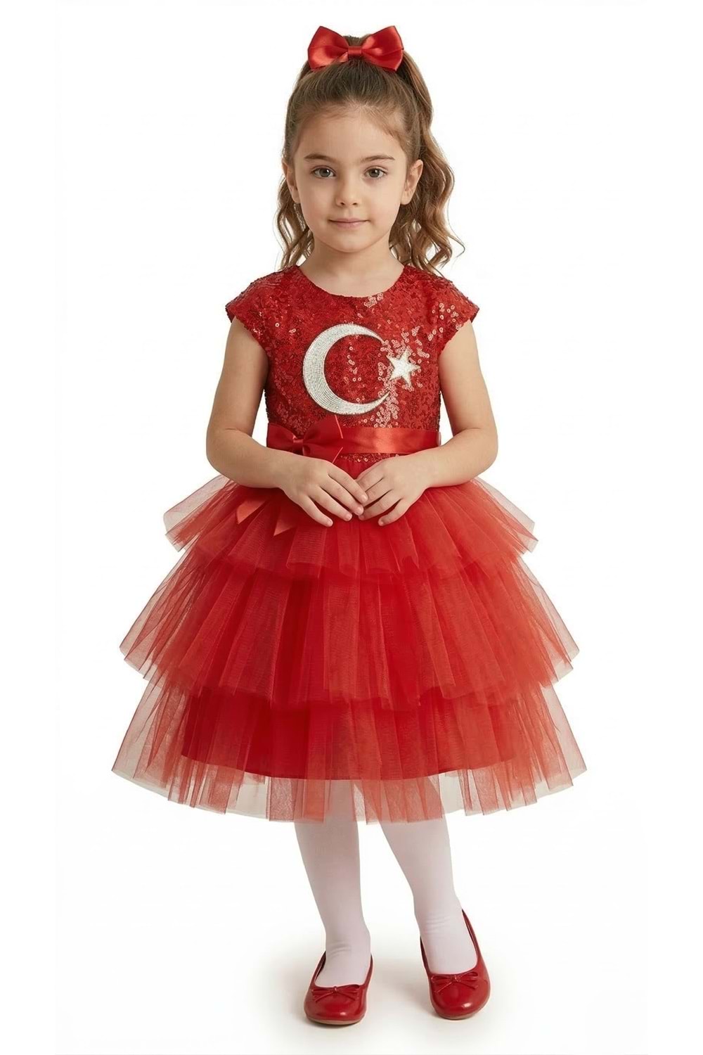 Ay Yıldız Motifli Kız Çocuk 23 Nisan Elbisesi M00813