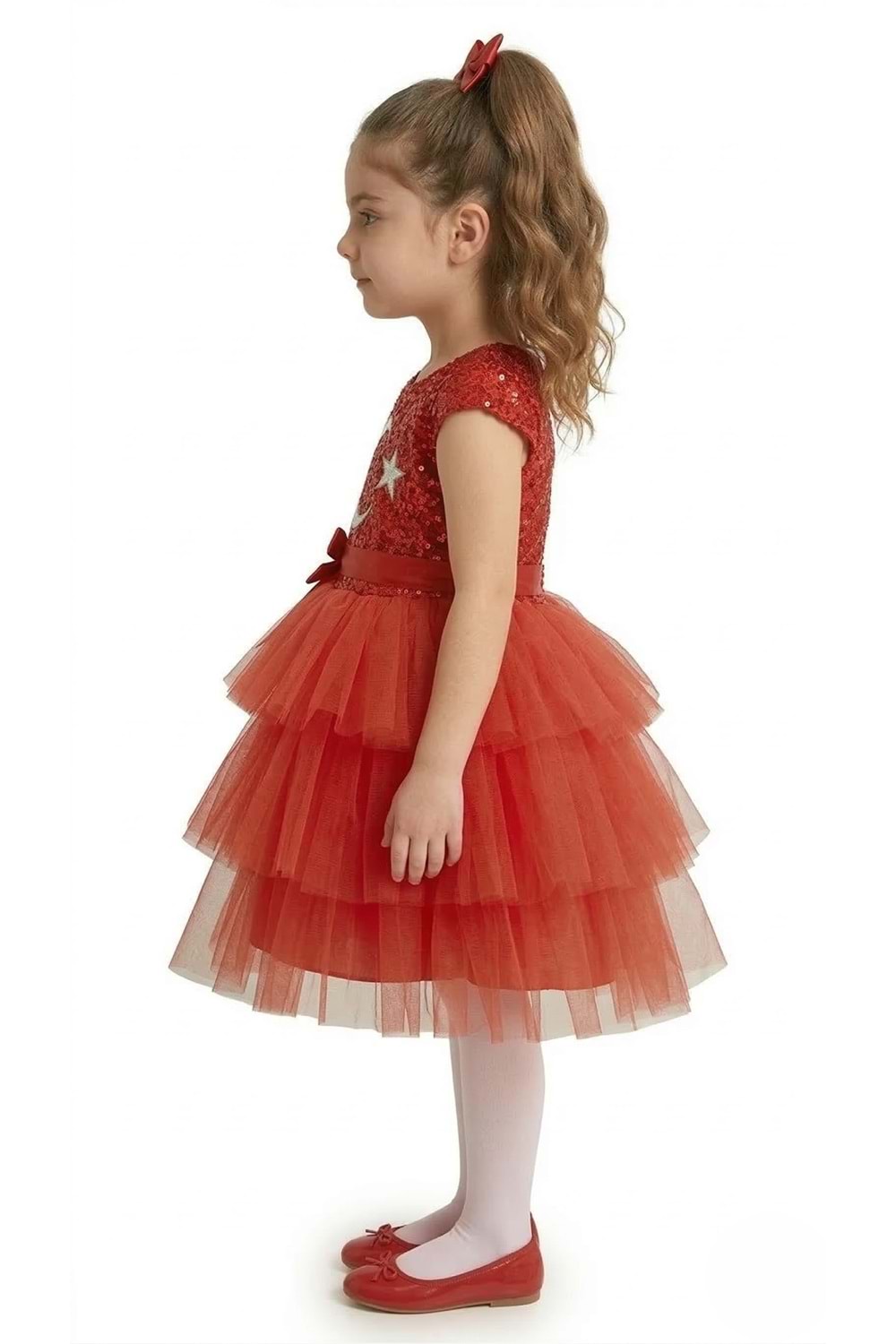 Ay Yıldız Motifli Kız Çocuk 23 Nisan Elbisesi M00813