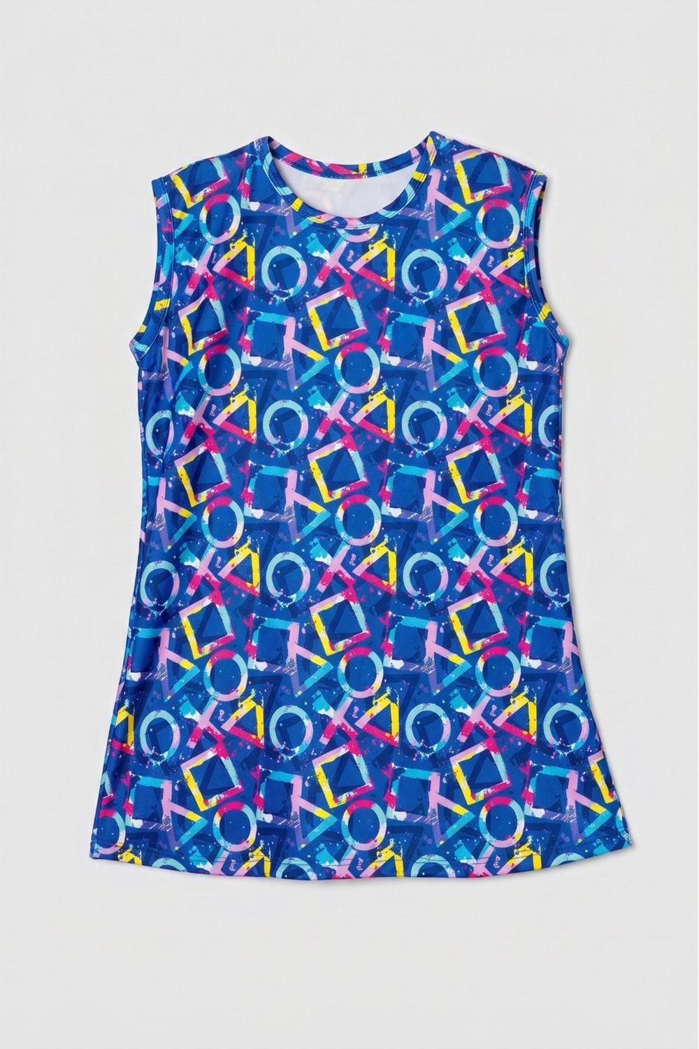 Kız Çocuk Desenli Mayo Takımı - Bone ve Şort Dahil Üçlü Deniz ve Havuz Mayosu M00814