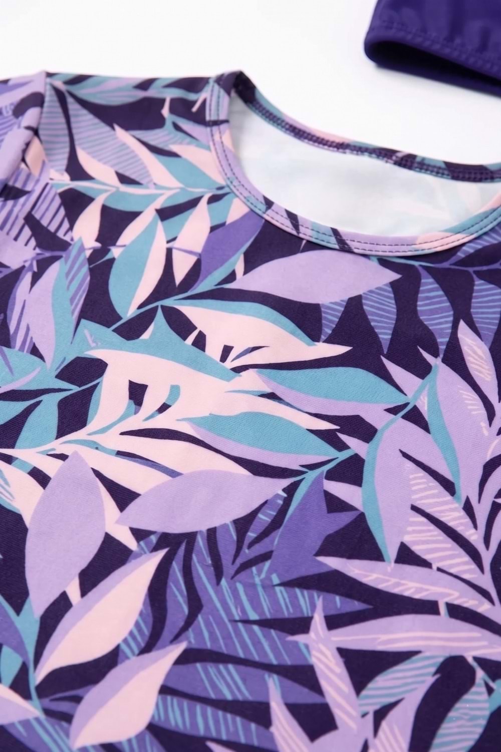 Kız Çocuk Desenli Mayo Takımı - Bone ve Şort Dahil Üçlü Deniz ve Havuz Mayosu M00814