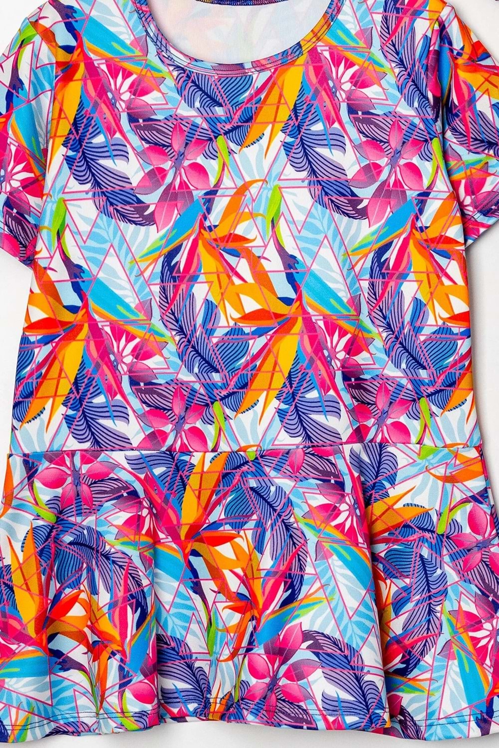 Kız Çocuk Desenli Mayo Takımı - Bone ve Şort Dahil Üçlü Deniz ve Havuz Mayosu M00814