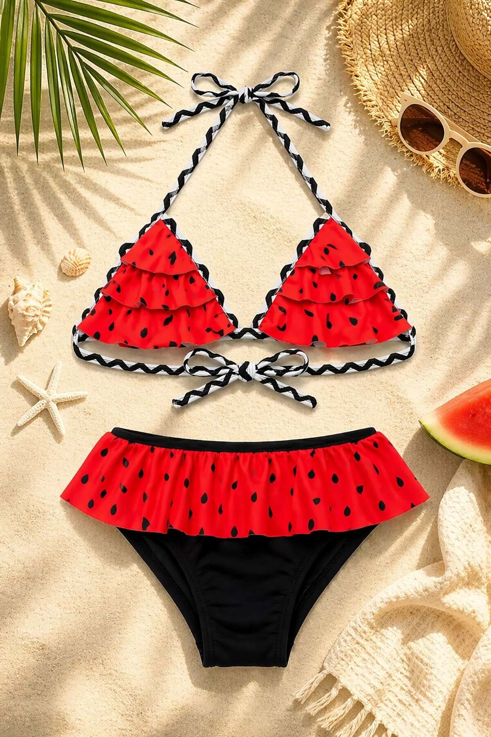 Kız Çocuk Desenli Mayo Deniz ve Havuz Bikini Takımı M00815