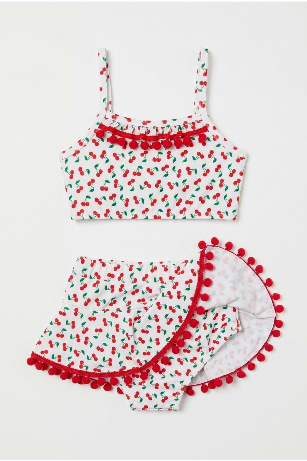 Kız Çocuk Kiraz Desenli Mayo Deniz ve Havuz Bikini Takımı M00833