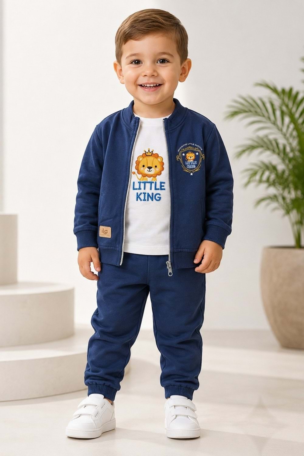 Erkek Bebek Küçük Aslan Hırkalı 3lü Takım M00855