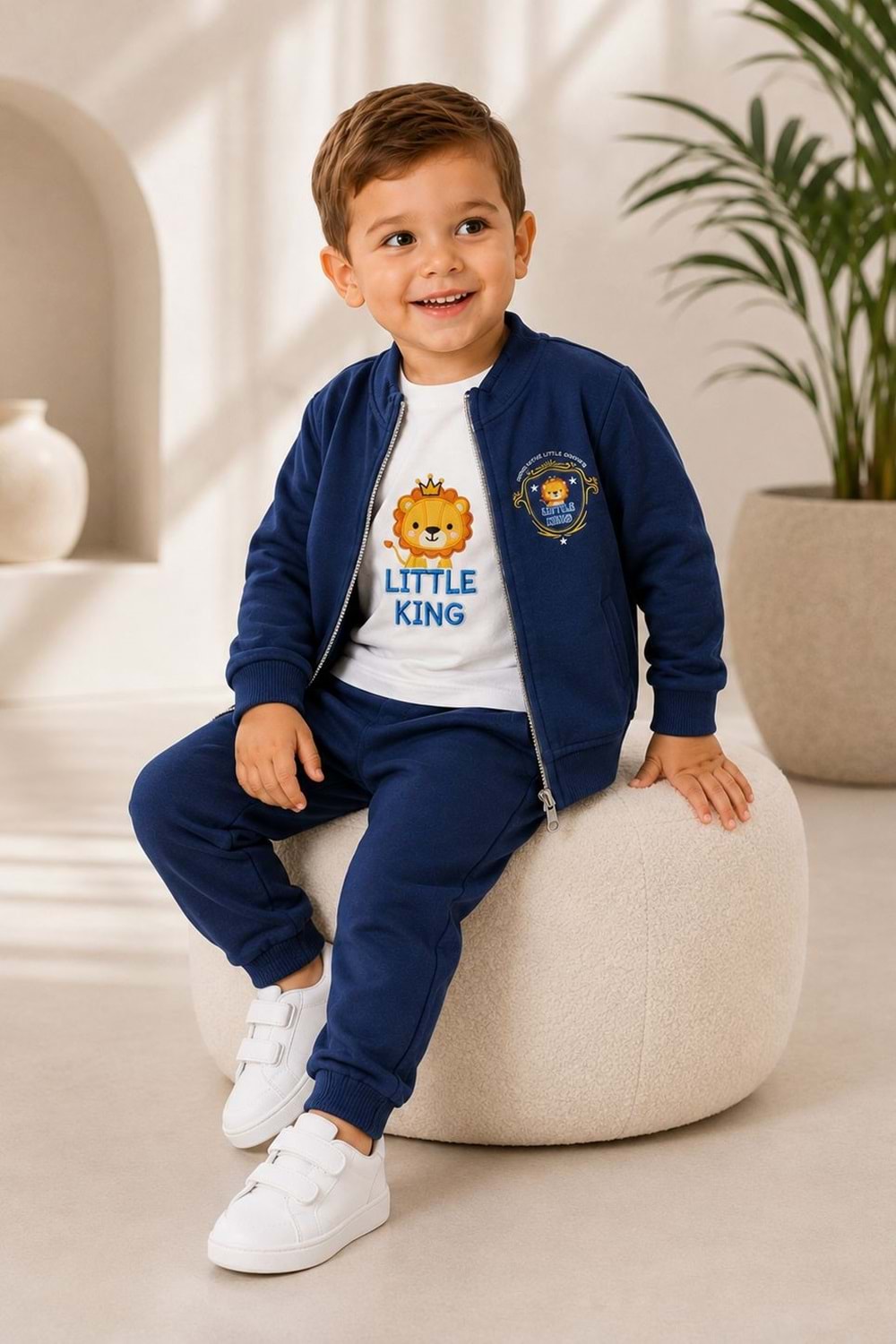 Erkek Bebek Küçük Aslan Hırkalı 3lü Takım M00855