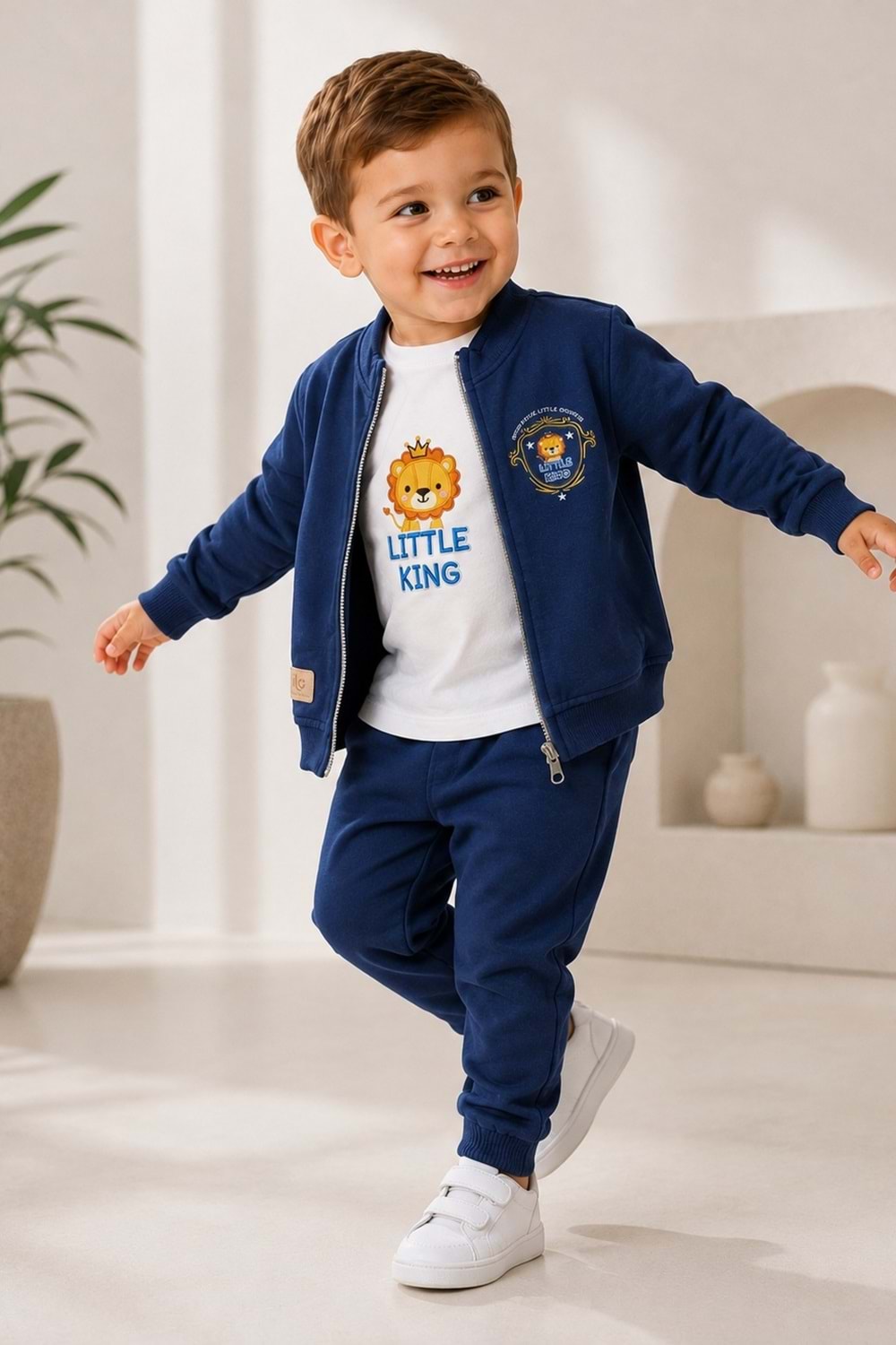 Erkek Bebek Küçük Aslan Hırkalı 3lü Takım M00855