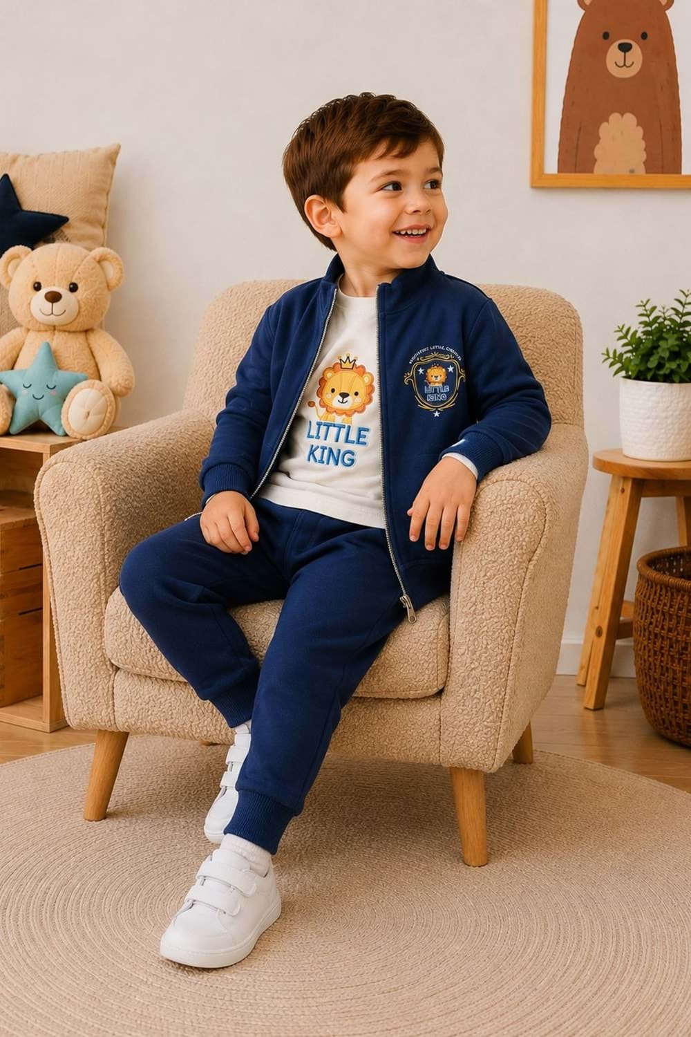 Erkek Bebek Küçük Aslan Hırkalı 3lü Takım M00855