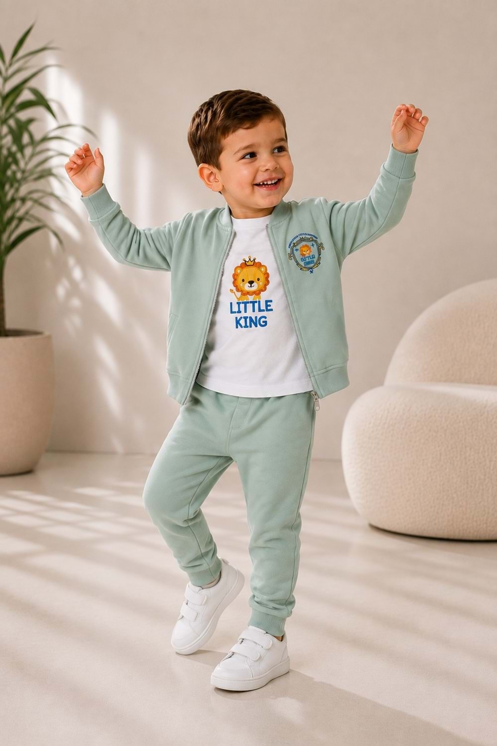 Erkek Bebek Küçük Aslan Hırkalı 3lü Takım M00855