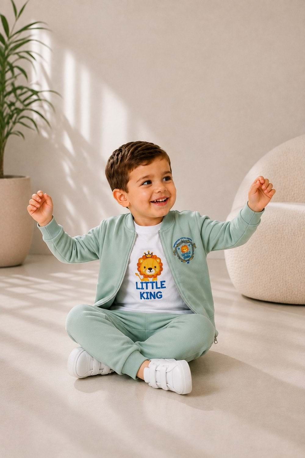 Erkek Bebek Küçük Aslan Hırkalı 3lü Takım M00855