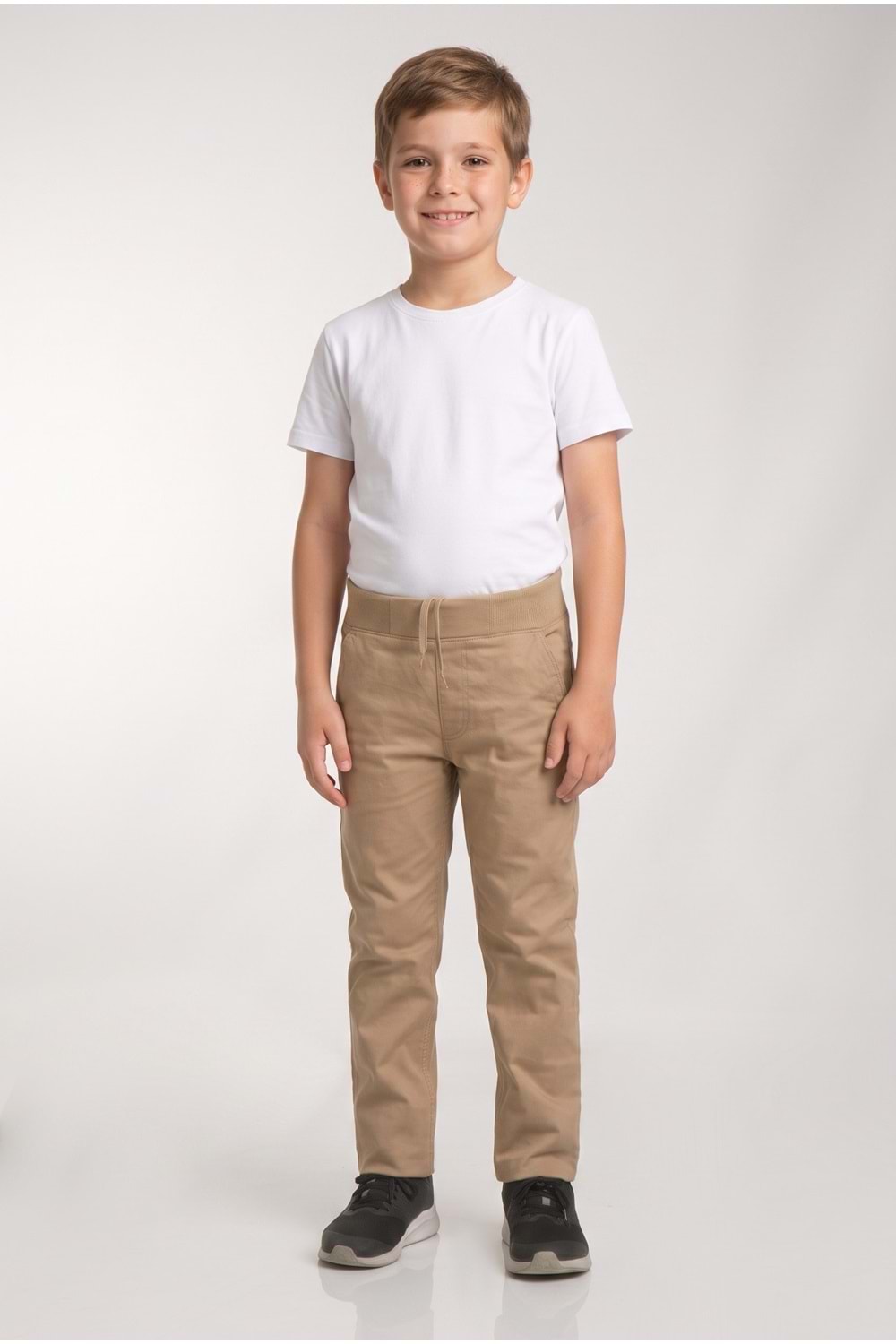 Beli Lastikli Düz Paça Canvas Çocuk Okul Eşofman Pantolonu M00857