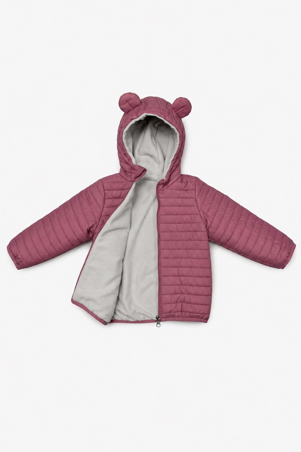 Kız Çocuk Kapüşonlu İçi Polarlı Fermuarlı Şişme Mont M00859
