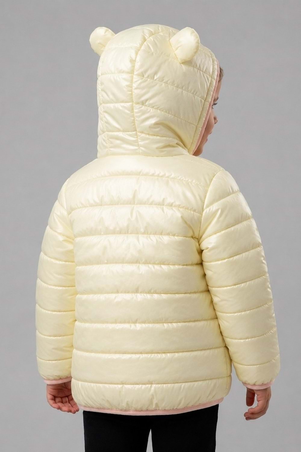 Kız Çocuk Kapüşonlu İçi Polarlı Fermuarlı Şişme Mont M00859