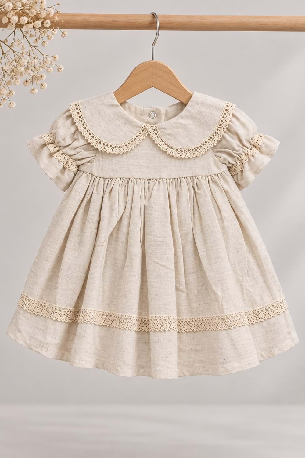 Kız Bebek %100 Pamuk Bebe Yaka Kısa Kollu Müslin Elbise M00864