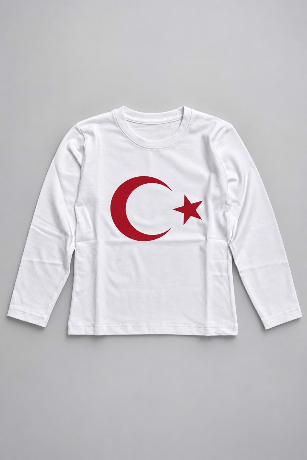 Türk Bayrağı Baskılı 23 Nisan Tören Tişörtü - Çocuk Uzun Kollu Pamuklu Penye M00876