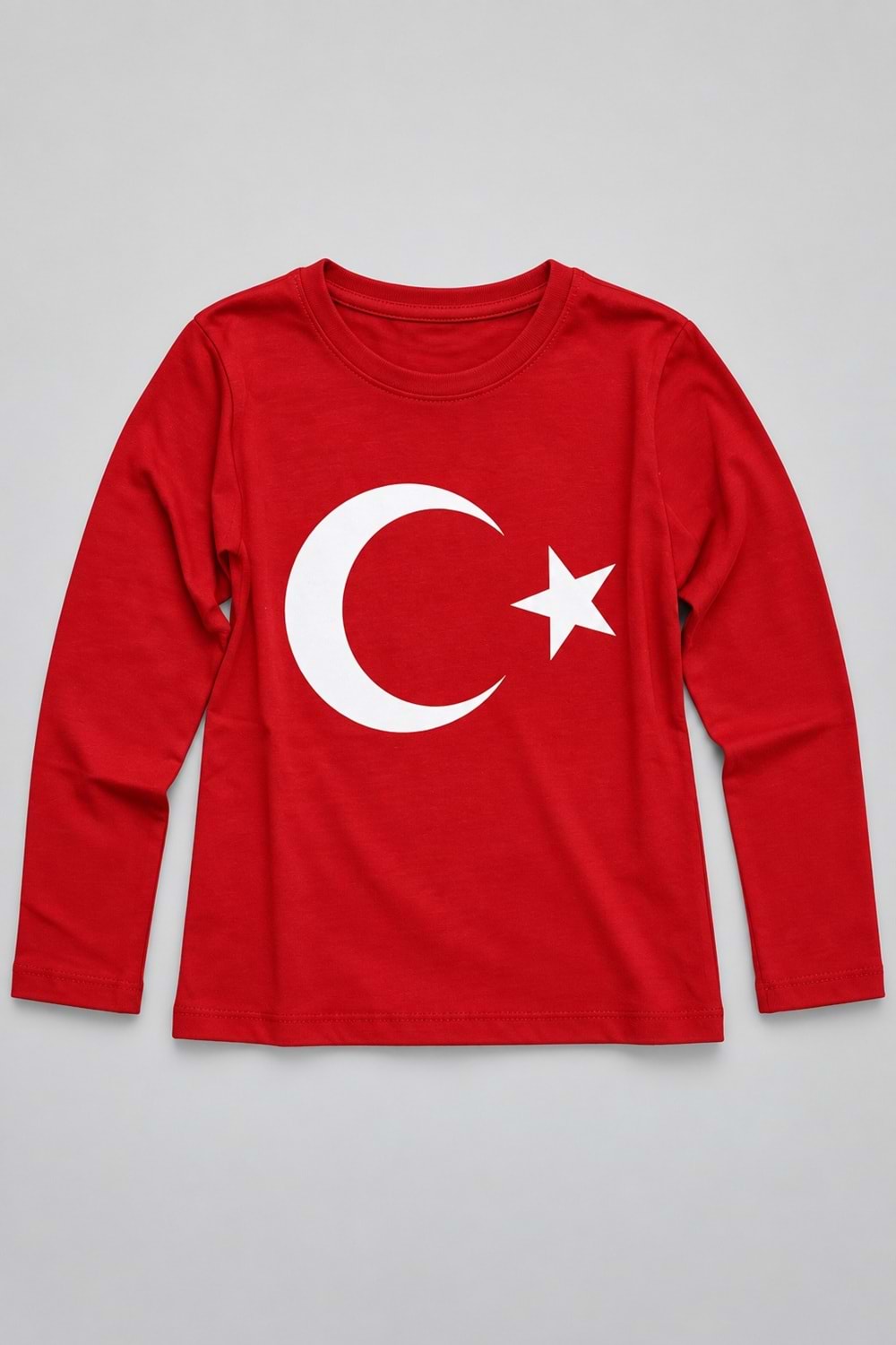 Türk Bayrağı Baskılı 23 Nisan Tören Tişörtü - Çocuk Uzun Kollu Pamuklu Penye M00876