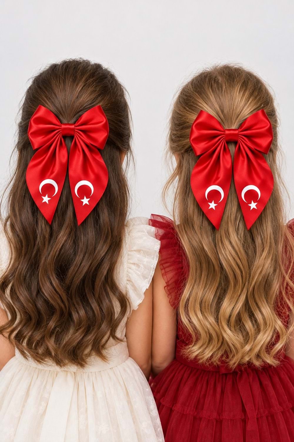 2li Set Türk Bayrak Desenli Fiyonk Toka Seti - 29 Ekim 23 Nisan Okul Tören M00882