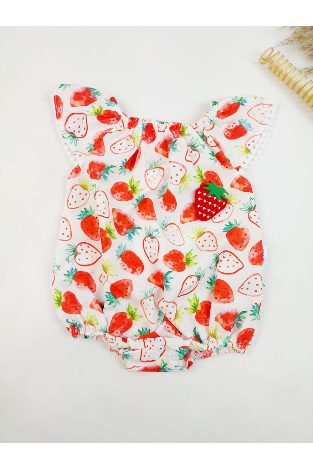 Strawberry Saç Bantlı Kız Bebek Yazlık Tulum