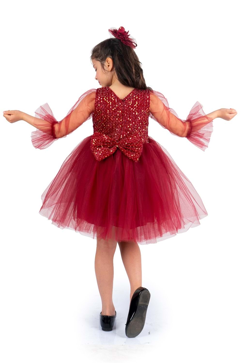 Pul Payet Tüllü Kız Çocuk Elbise