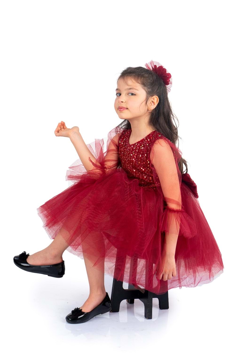 Pul Payet Tüllü Kız Çocuk Elbise