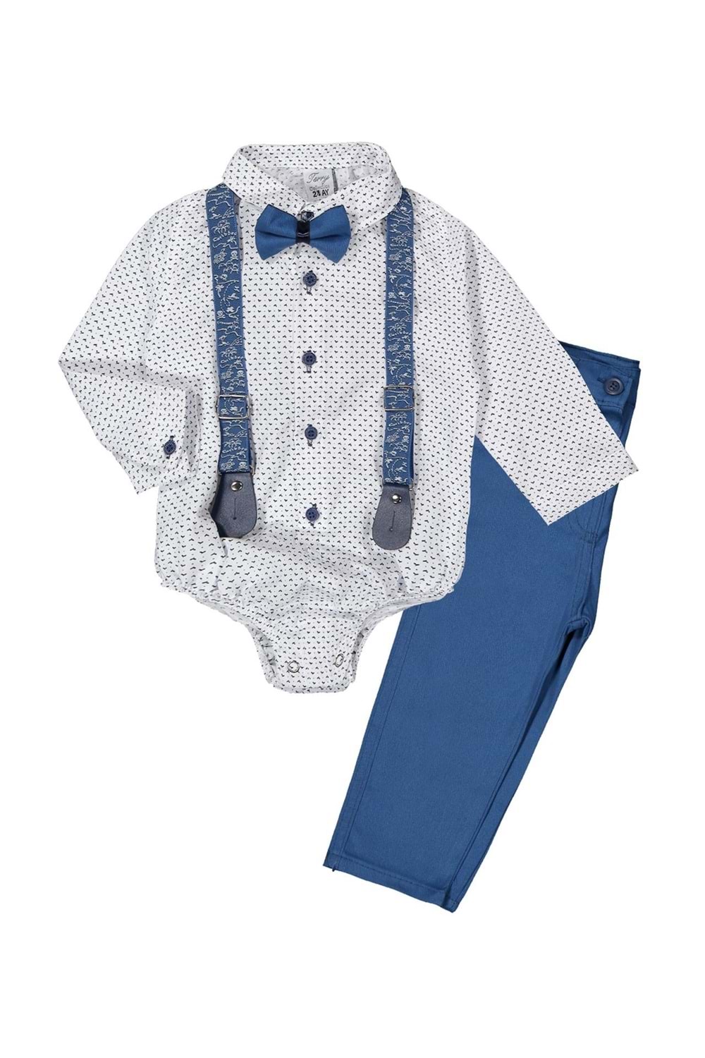 Gömlekli Alttan Çıtçıtlı Gabardin Pantolonlu Pamuklu Bebek Takım