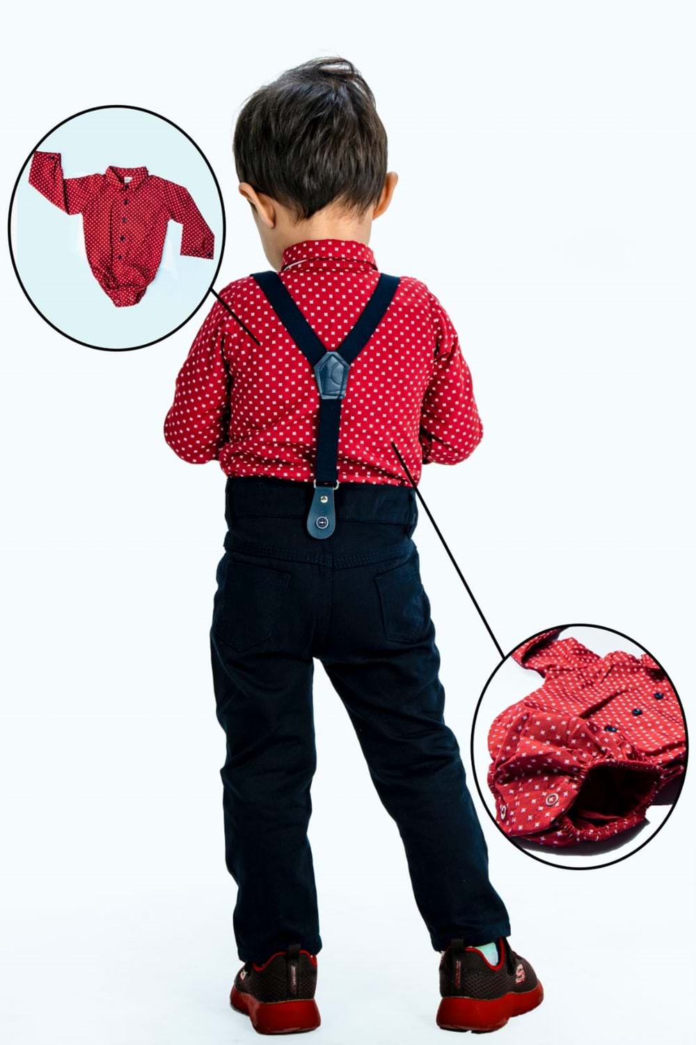 Gömlekli Alttan Çıtçıtlı Gabardin Pantolonlu Pamuklu Bebek Takım