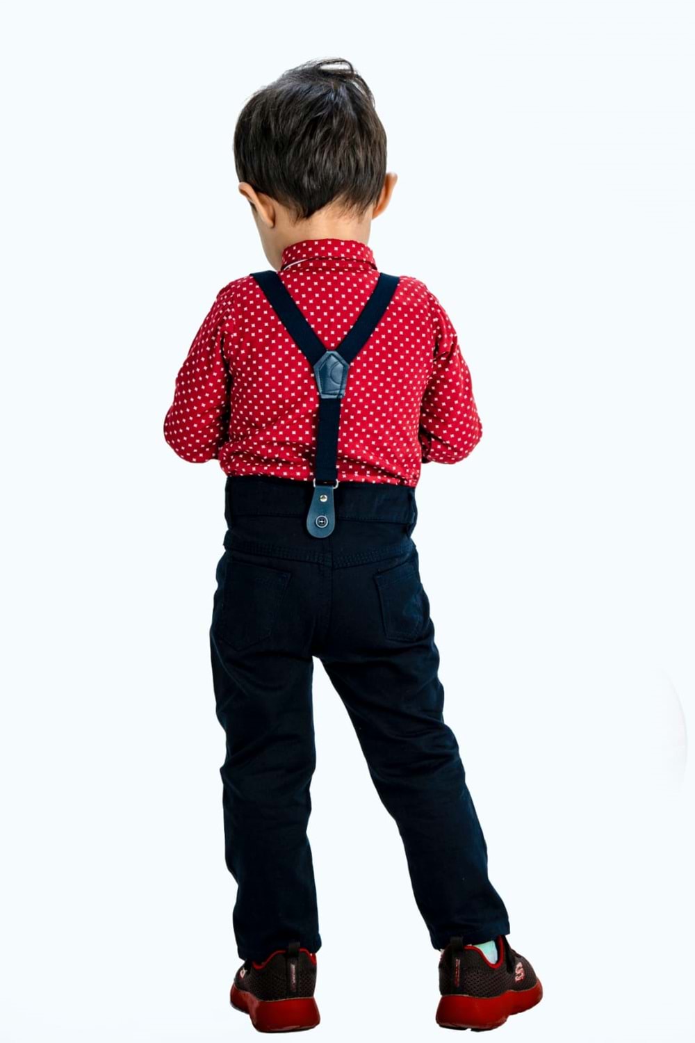 Gömlekli Alttan Çıtçıtlı Gabardin Pantolonlu Pamuklu Bebek Takım
