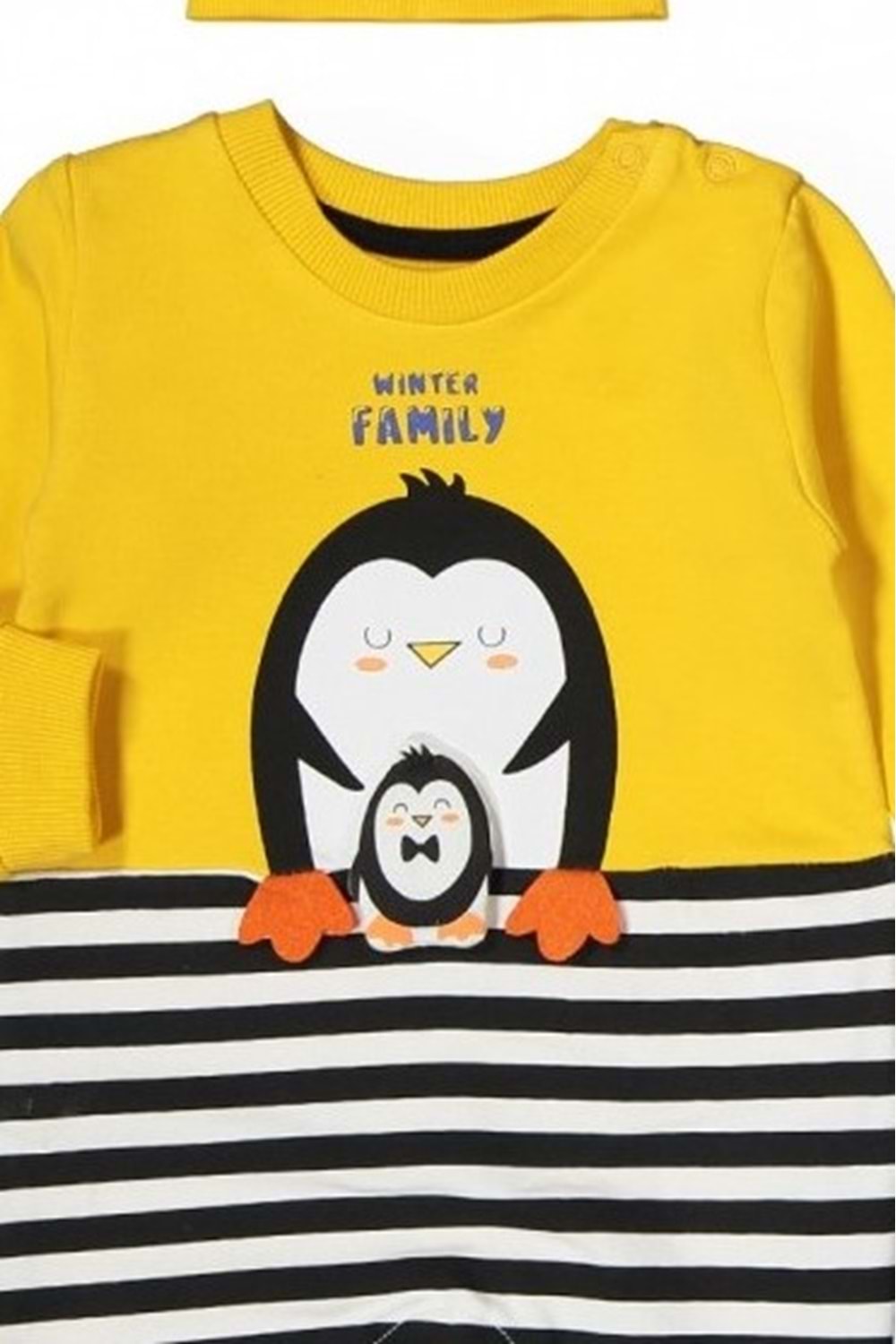 Penguen Desen Şapkalı Bebek Tulum