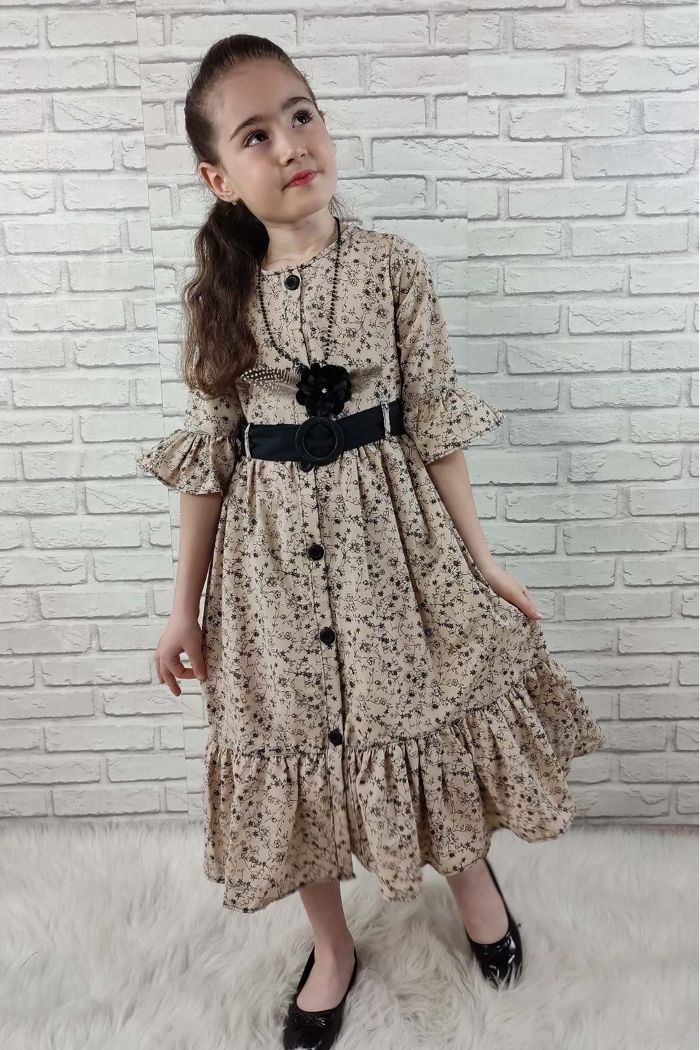 Vintage Basma Kız Çocuk Elbise