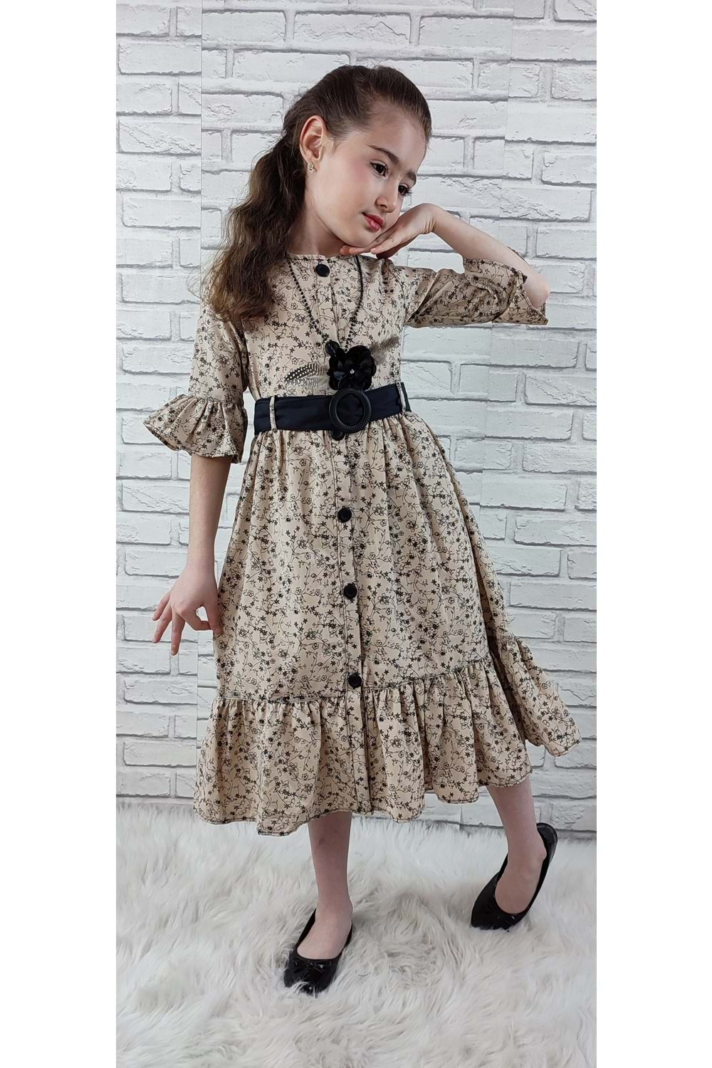 Vintage Basma Kız Çocuk Elbise