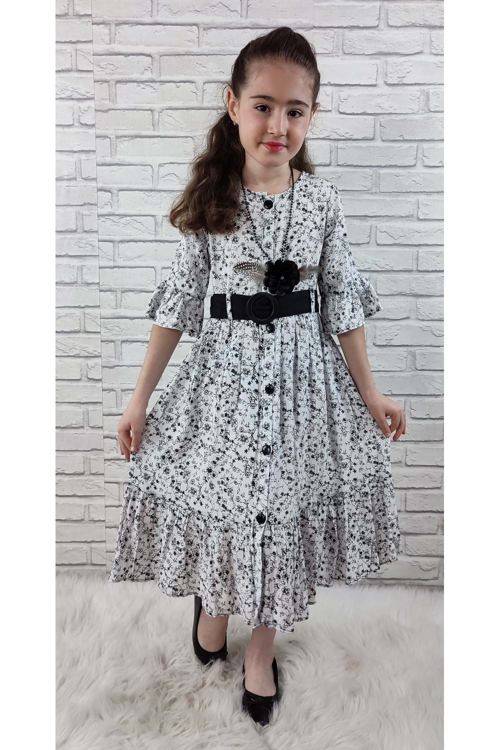 Vintage Basma Kız Çocuk Elbise