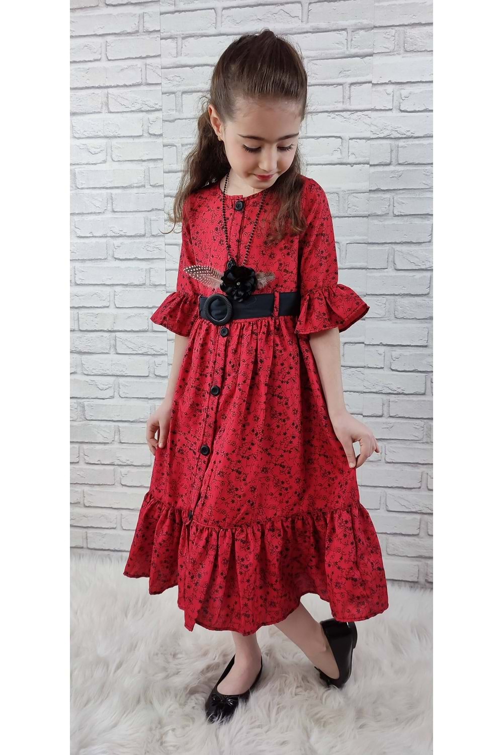 Vintage Basma Kız Çocuk Elbise