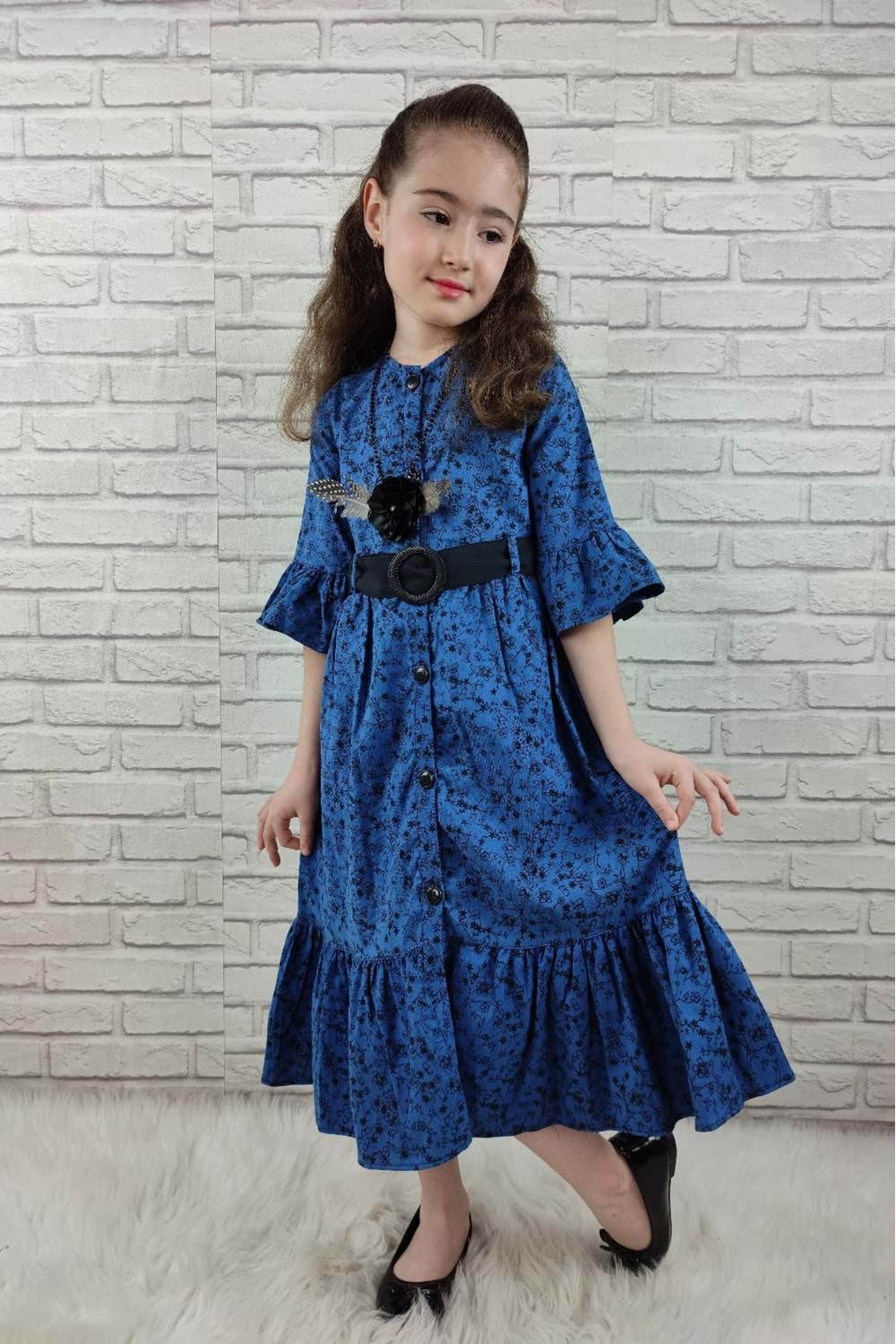Vintage Basma Kız Çocuk Elbise