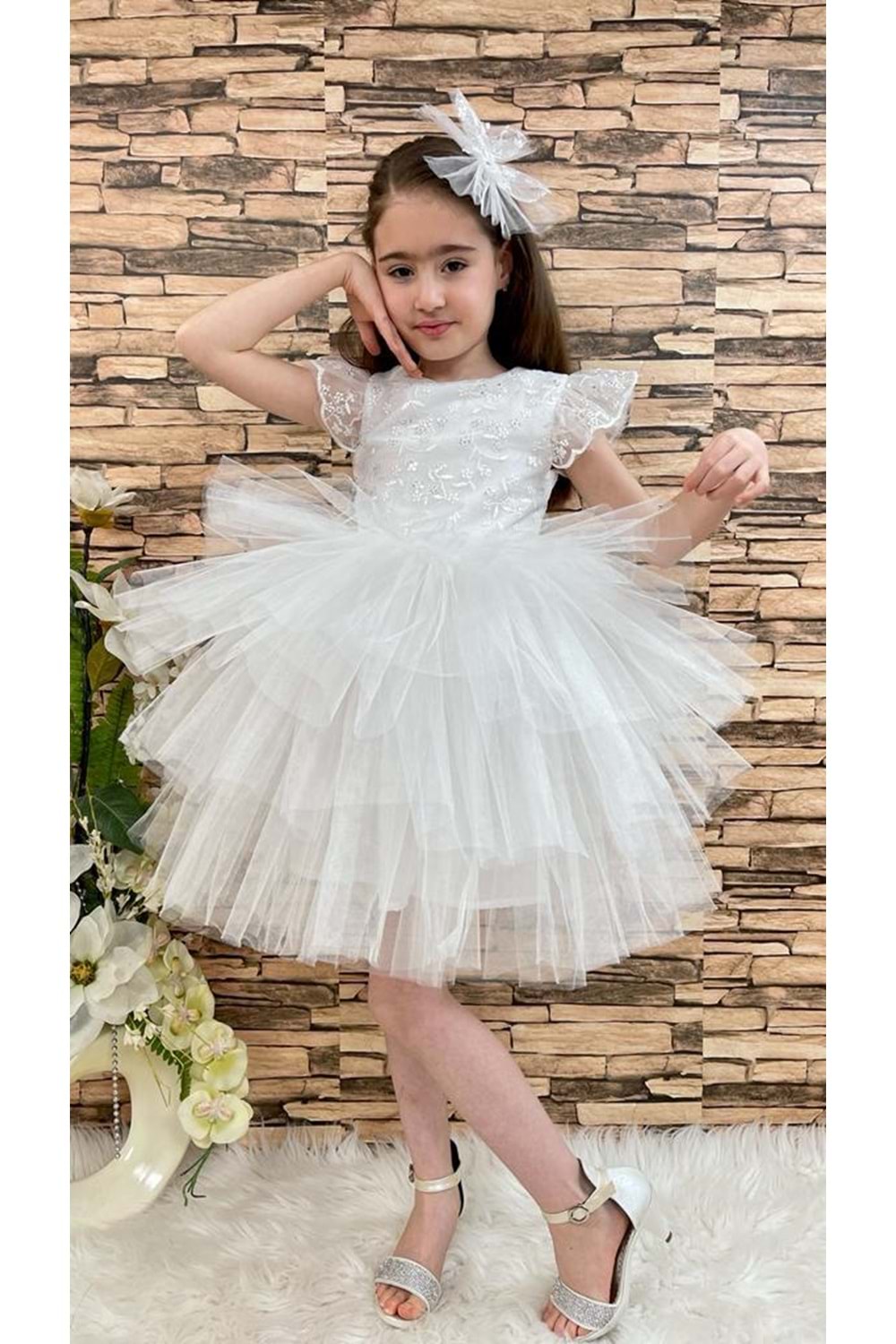 Simli Dantel Kız Çocuk Abiye