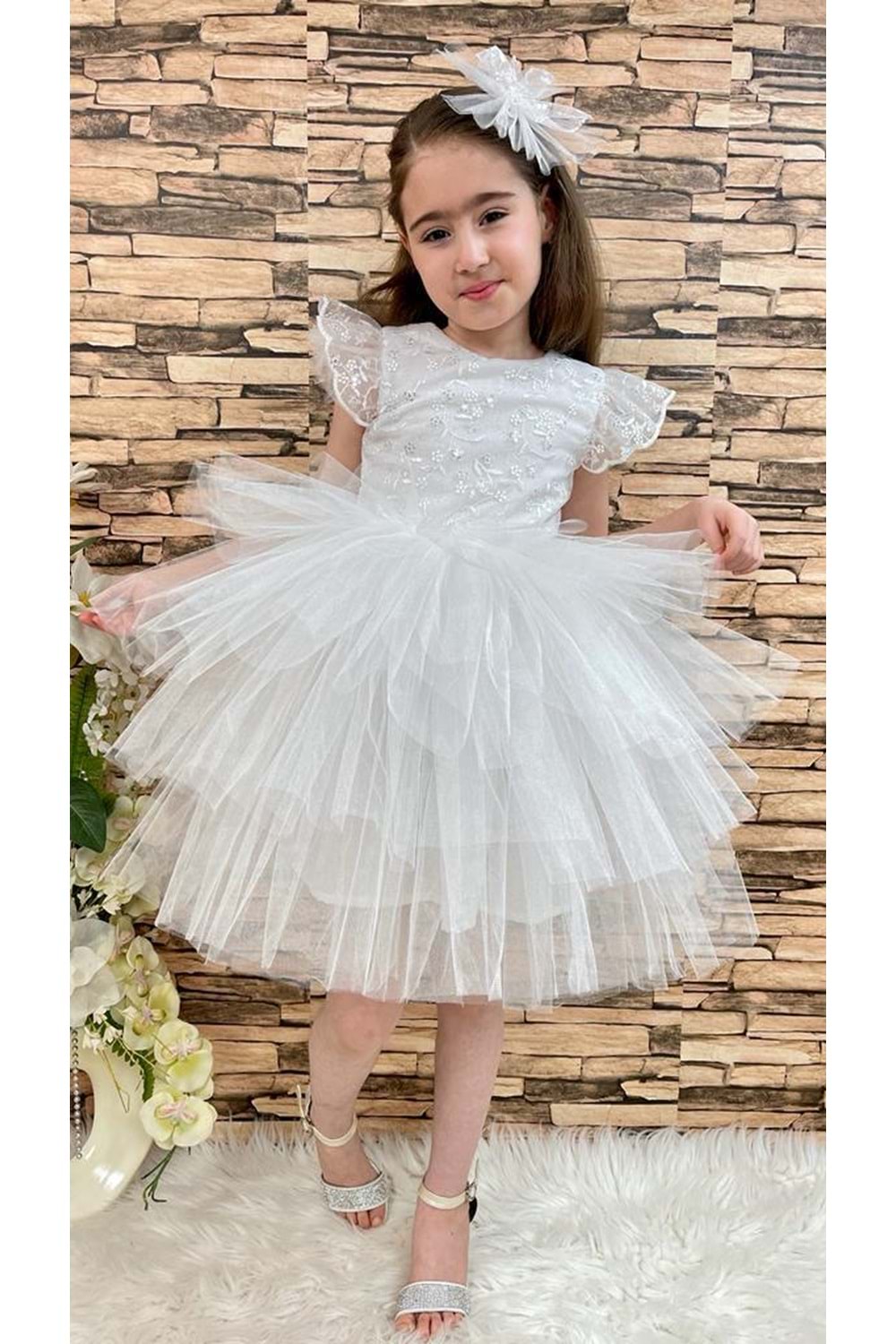 Simli Dantel Kız Çocuk Abiye