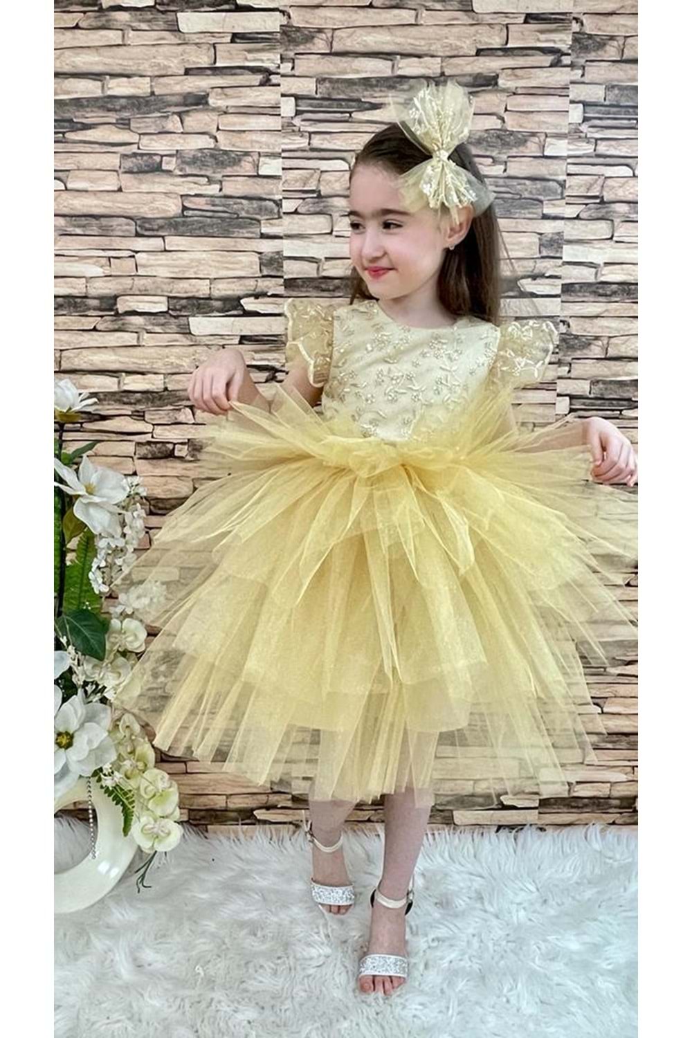 Simli Dantel Kız Çocuk Abiye