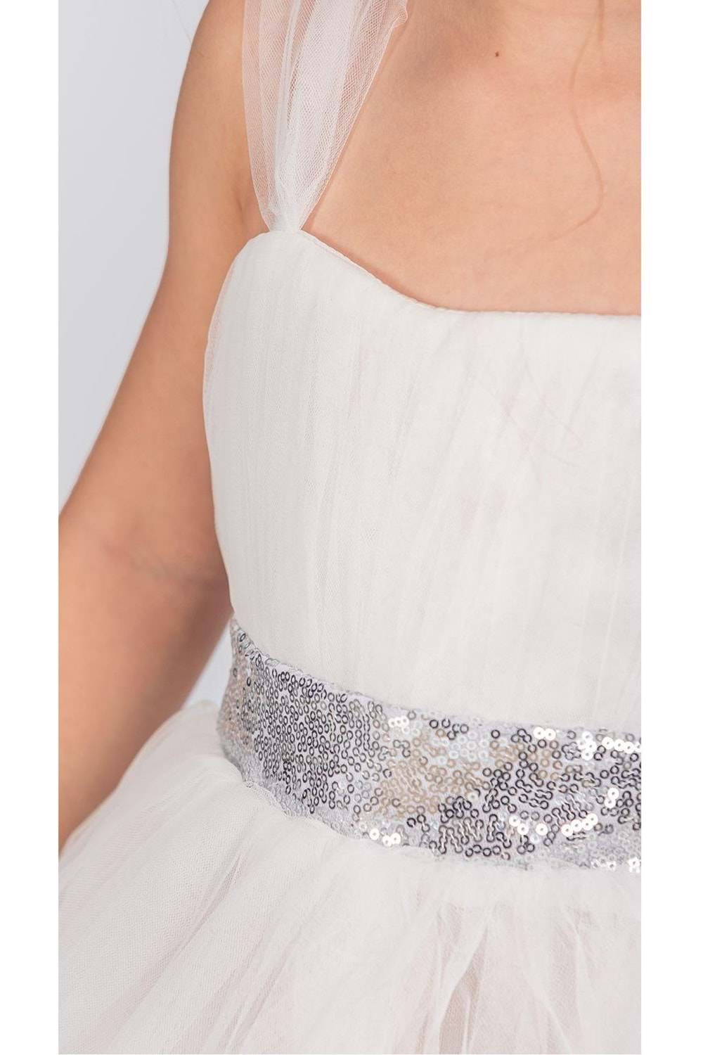 Sırt Gipeli Tütü Etek Kız Çocuk Saten Parti Abiye Elbise MNK0340