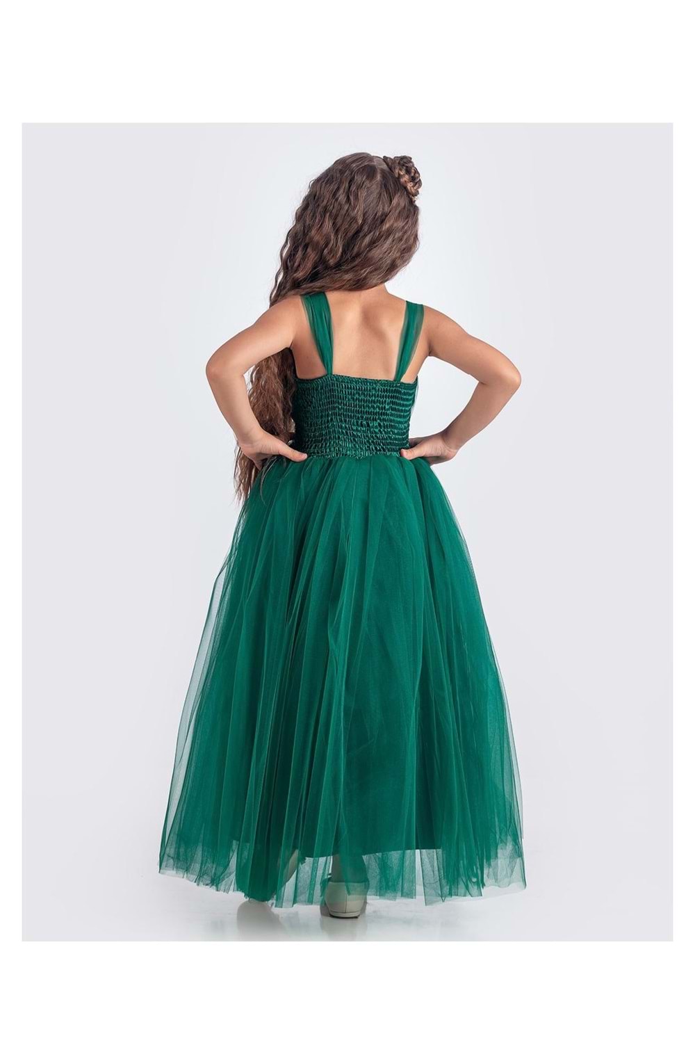 Sırt Gipeli Tütü Etek Kız Çocuk Saten Parti Abiye Elbise MNK0340