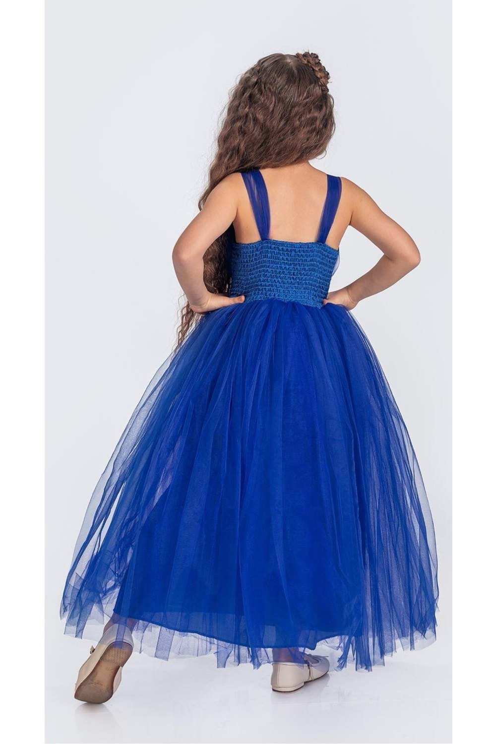 Sırt Gipeli Tütü Etek Kız Çocuk Saten Parti Abiye Elbise MNK0340