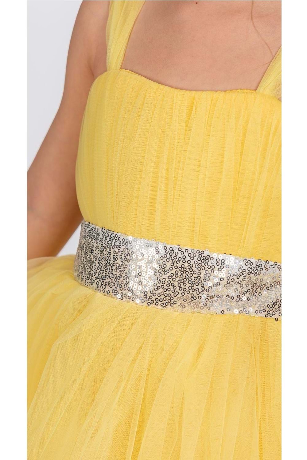 Sırt Gipeli Tütü Etek Kız Çocuk Saten Parti Abiye Elbise MNK0340