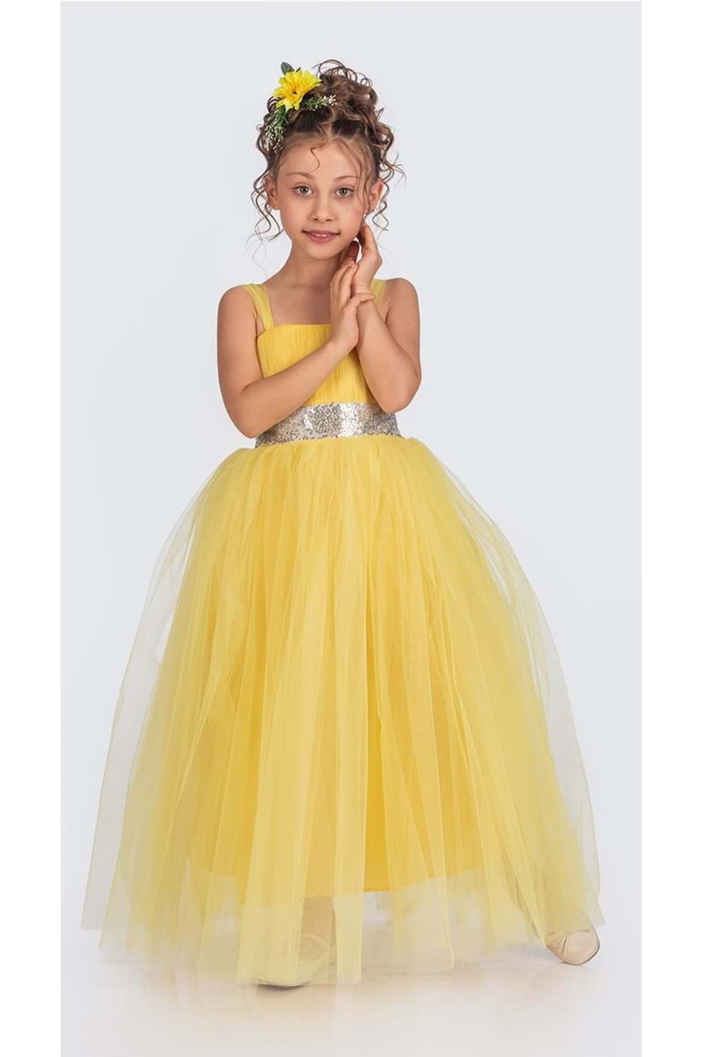 Sırt Gipeli Tütü Etek Kız Çocuk Saten Parti Abiye Elbise MNK0340