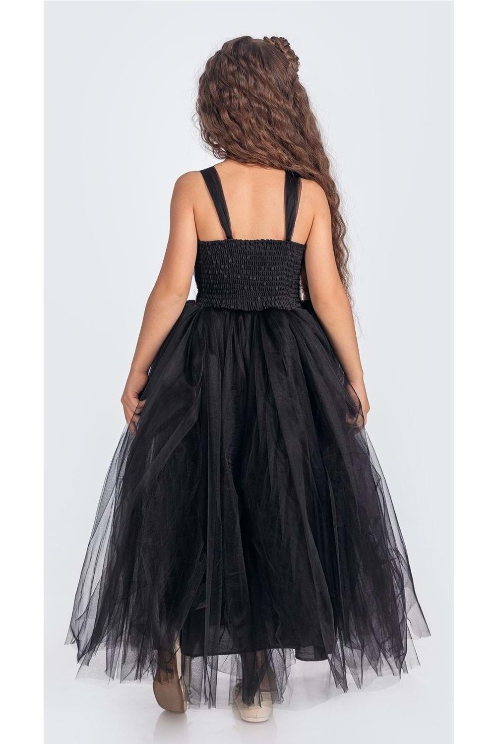 Sırt Gipeli Tütü Etek Kız Çocuk Saten Parti Abiye Elbise MNK0340