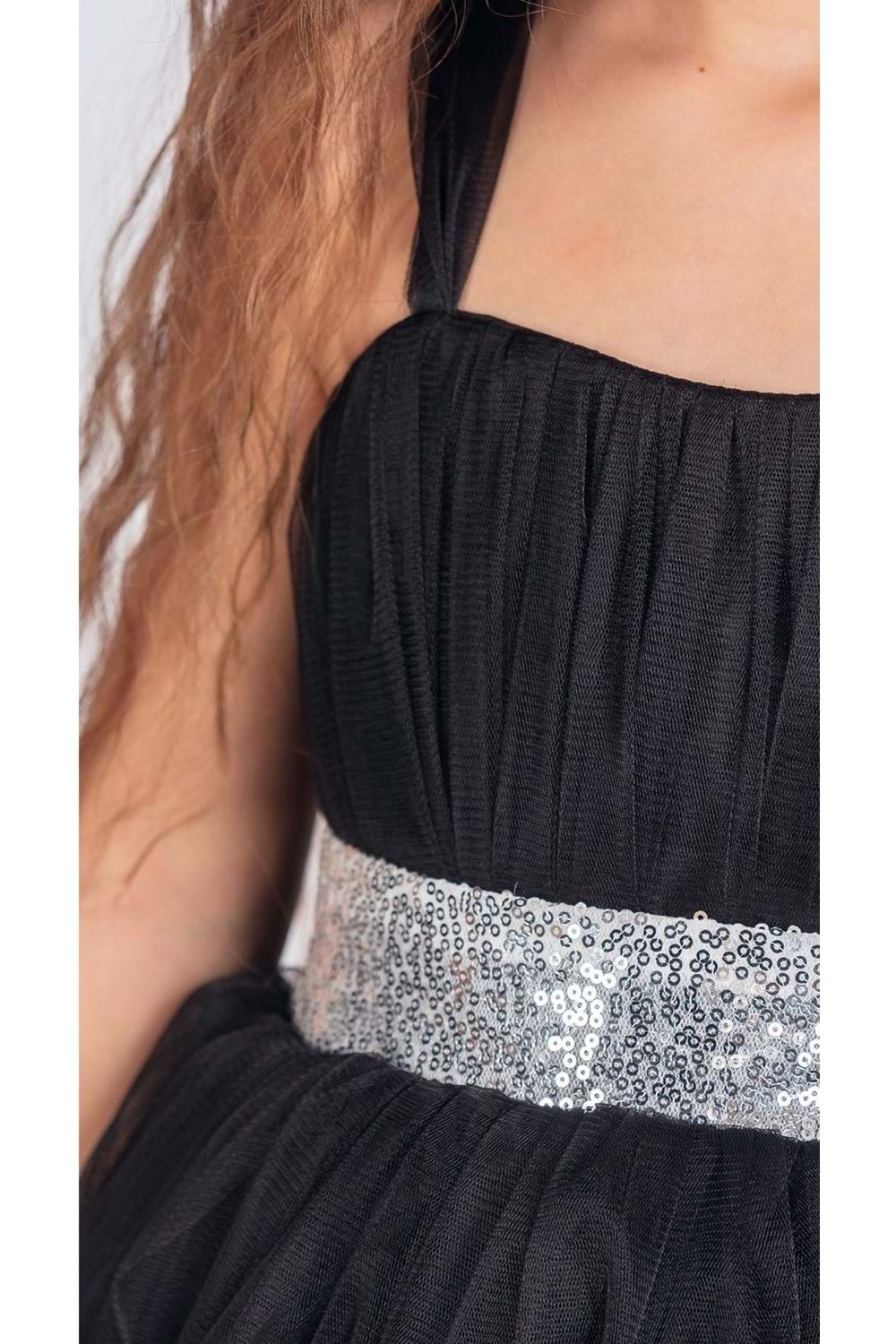 Sırt Gipeli Tütü Etek Kız Çocuk Saten Parti Abiye Elbise MNK0340