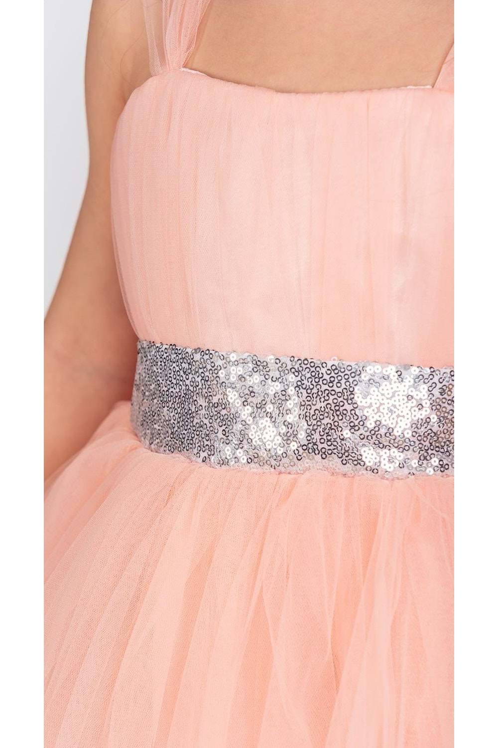 Sırt Gipeli Tütü Etek Kız Çocuk Saten Parti Abiye Elbise MNK0340