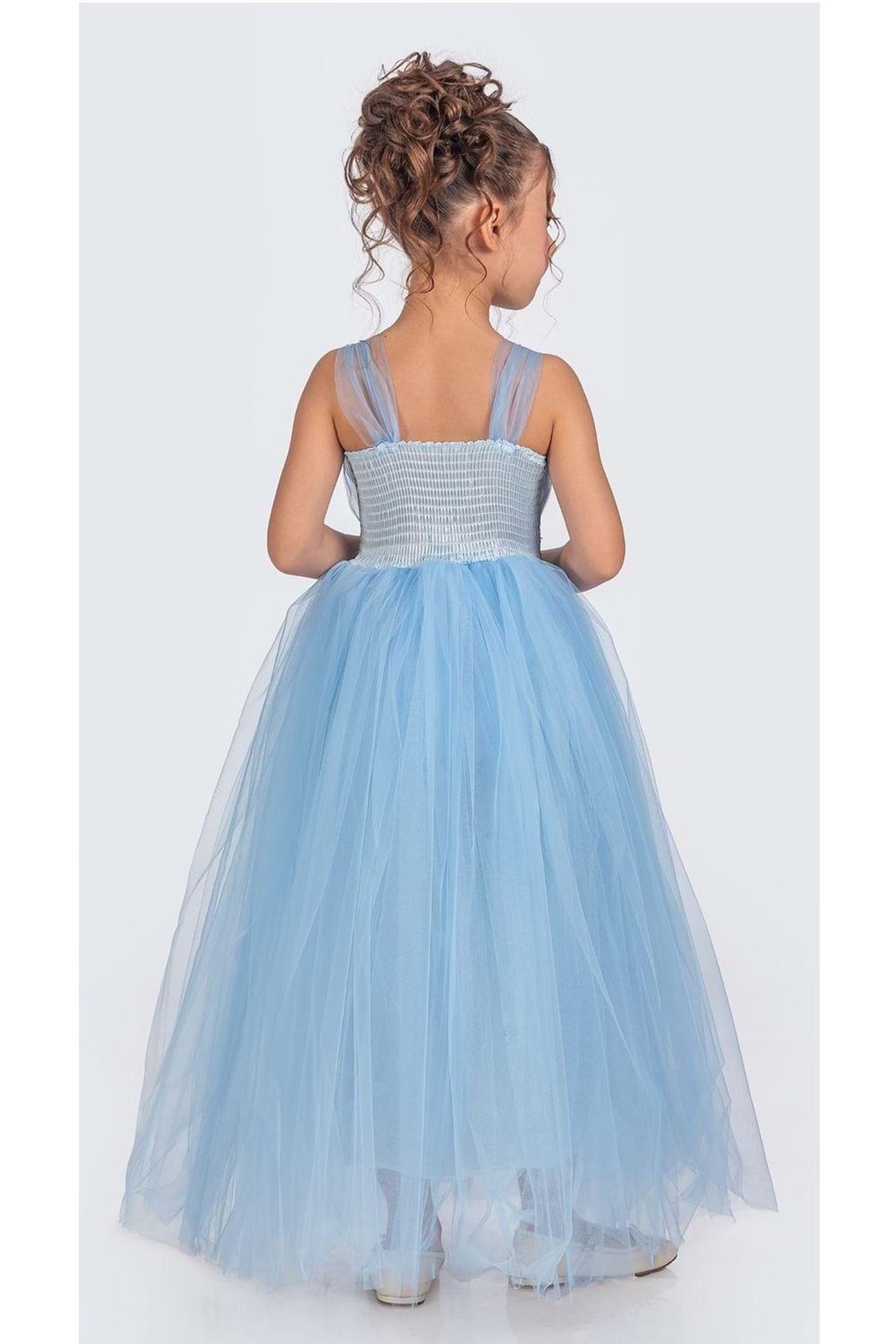 Sırt Gipeli Tütü Etek Kız Çocuk Saten Parti Abiye Elbise MNK0340