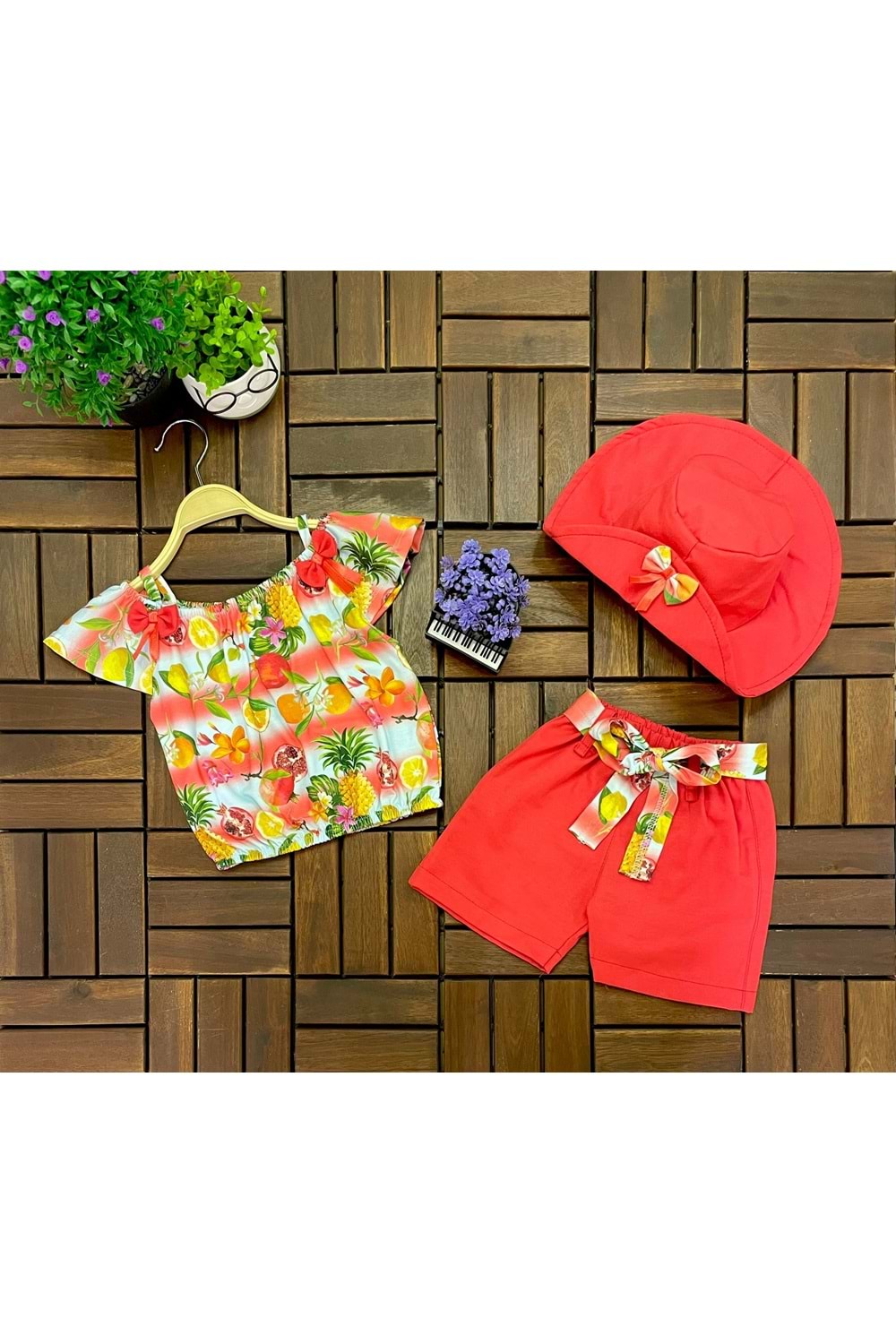 Sweet Fruits Şapkalı Şortlu Kız Çocuk Takım