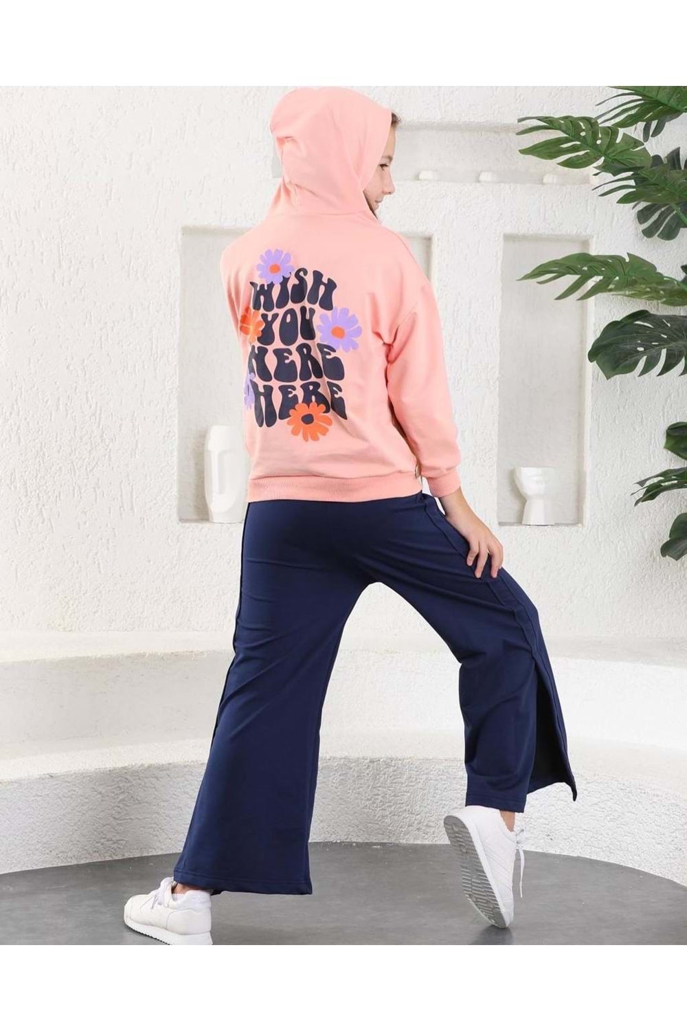 Çiçekli İspanyol Paça Garson Boy Salaş Model Kız Eşofman Takım MNK0394