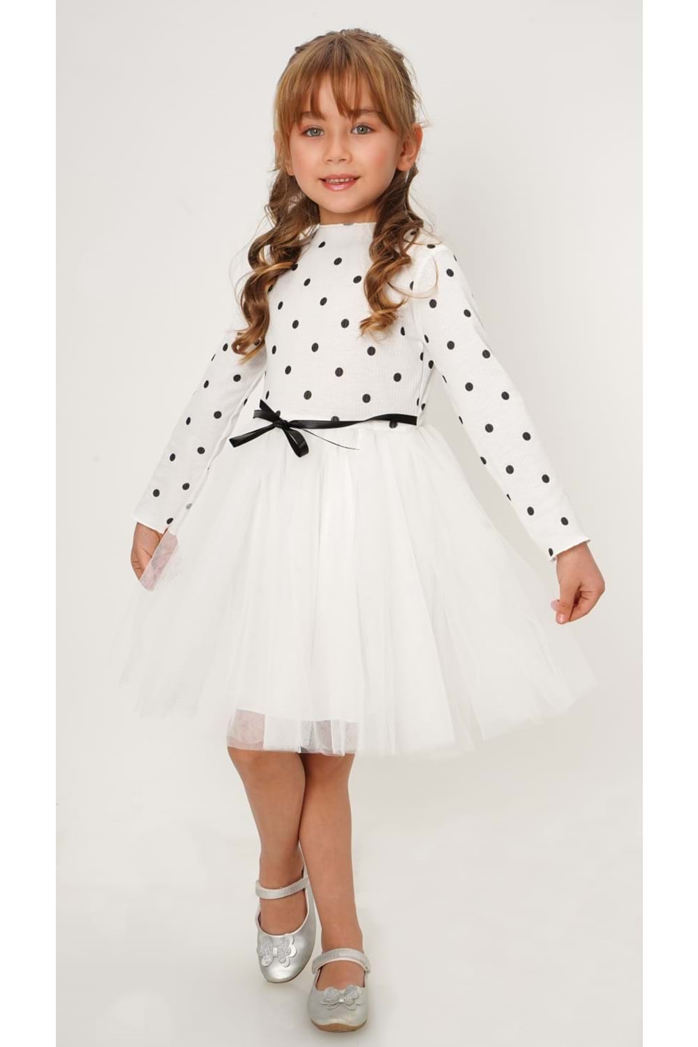 Kız Puantiyeli Tütülü Günlük Elbise MNK0416