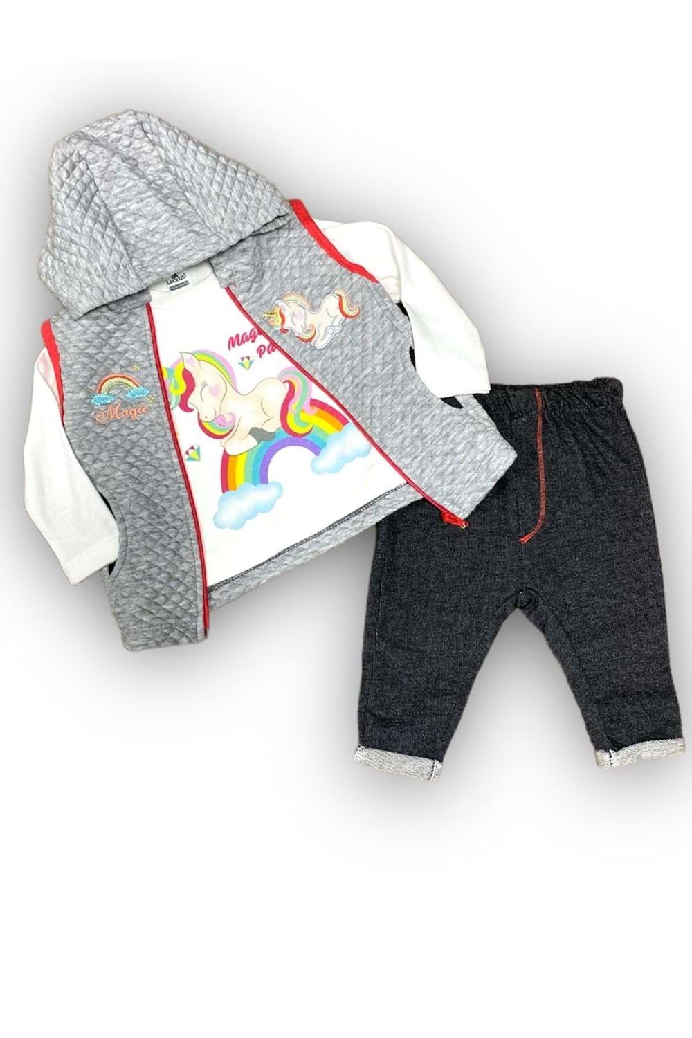 Kız Bebek Kapitone Yelekli 3lü Bebek Takımı MNK0423