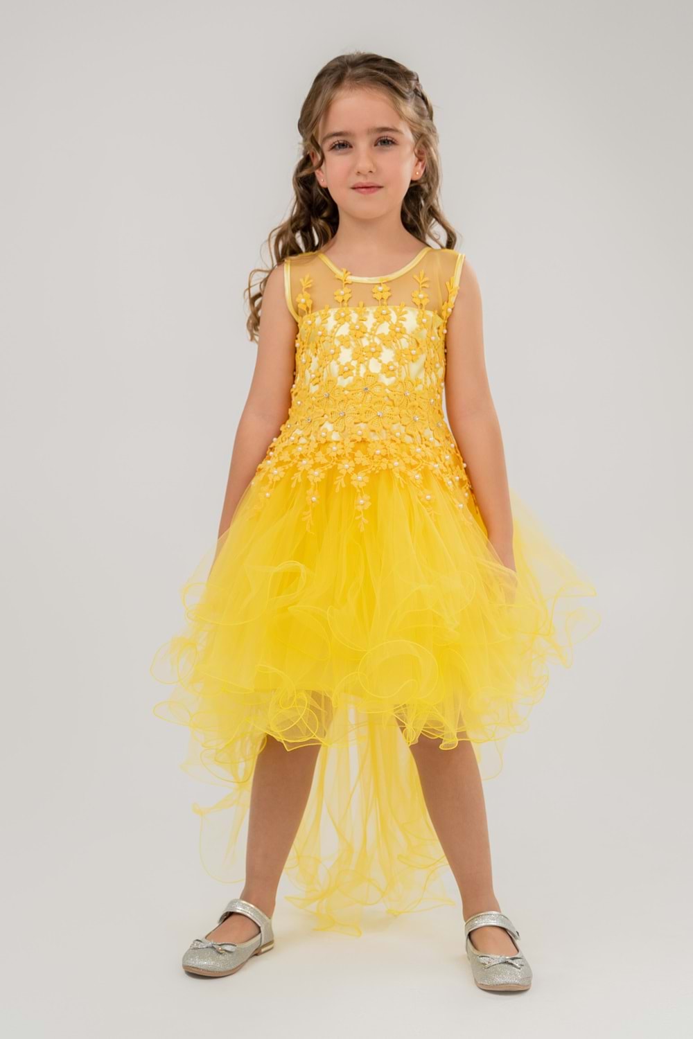 Güpür Model Kuyruklu Gelinlik Çocuk Kolsuz Abiye MNK0470