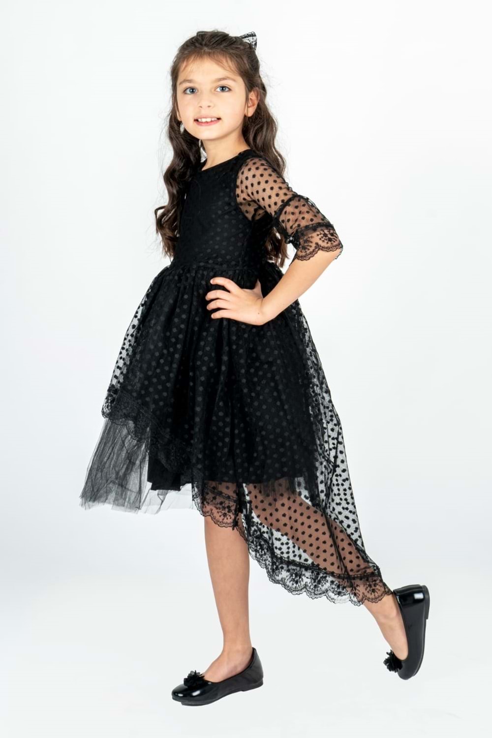 Kuyruklu Model Kız Çocuk Dantel Elbise MNK0482